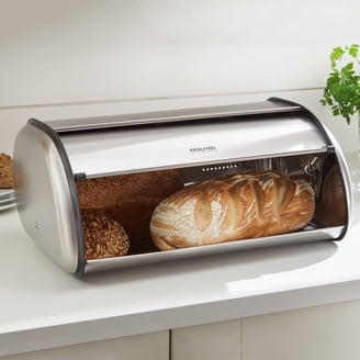 Brabantia Roll Top Bread Box - Matt Steel Medium Bread Bin, Flat Top, Keeps Bread Fresh Longer