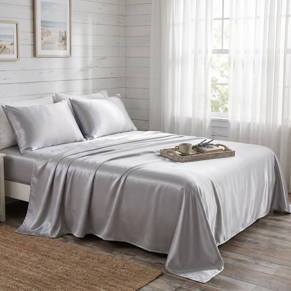 REGALWOVEN Fitted Sheet, Microfiber Bed Sheets, Soft and Comfortable for All Seasons Silver Grey 1 PC 78.0x79.9 inch