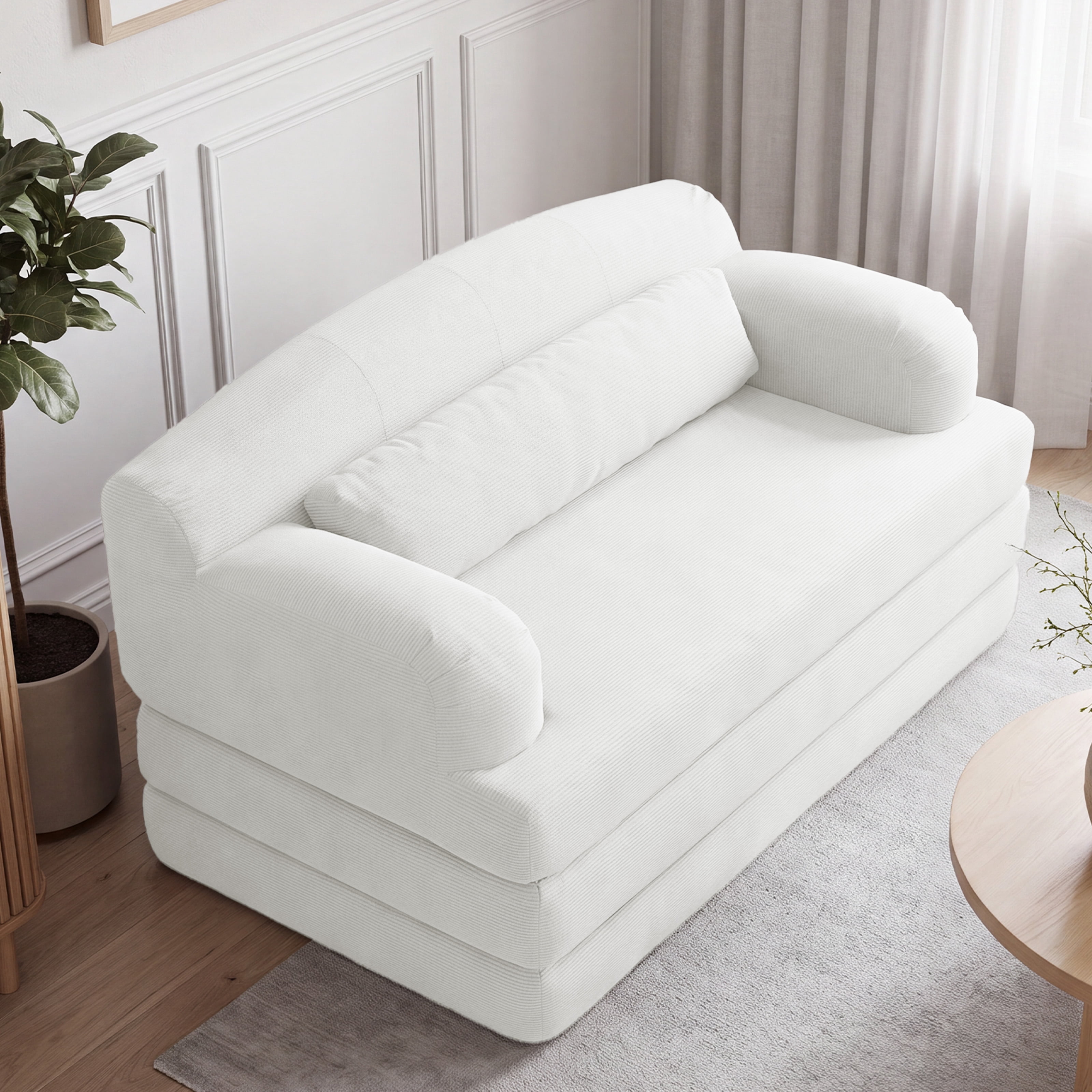 Leumius Futon Sofa Bed, Convertible Sofa Bed,Folding Boneless Couches,Low-Profile Boneless Couch for Living Room,15.8" H Low Seat Small 57" Foldable Floor Sleeper Mattress Lounge Space‑Saving,White