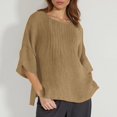 thumbnail image 2 of Youmylove Hauts de Mode pour Femmes Été Manches 3/4 Col Rond Imprimé Floral Ample T-Shirts Tunique en Lin Décontractée Blouse Mode, 2 of 5