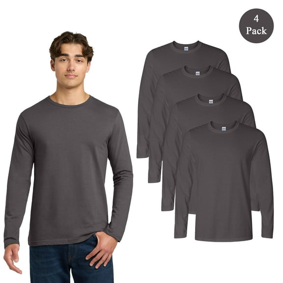 Gildan Softstyle Long Sleeve T-Shirt, Men's 100 Percent Cotton Crew Neck Tee, Charcoal, 4-Pack, S