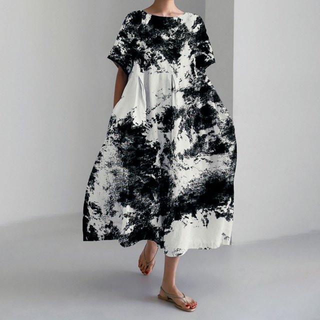 WILLBEST Robe Noire Déguisement Robes d'Été Boho pour Femmes avec Poches Robe Longue Décontractée en Lin Grande Taille Robe Fluide
