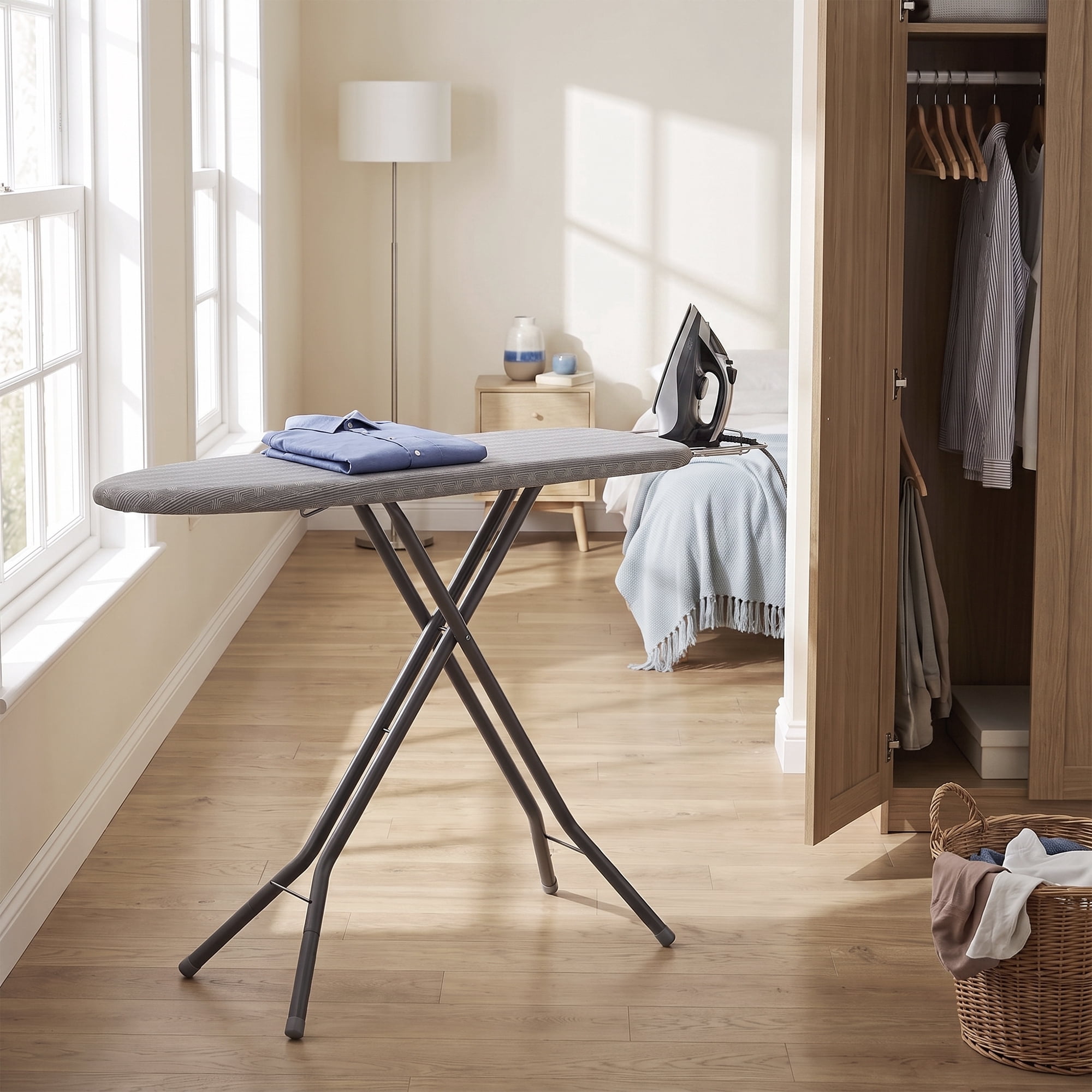 Ledrem Foldable Ironing Board, Height Adjustable, 43" x 13", Gray