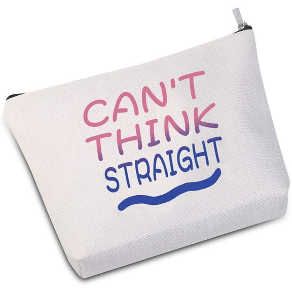 Zuo Bao Funny Bisexual Gift Can’t Think Straight Makeup Bag Bi Pride Gift Bisexual Gift (Can’t Think Straight white)