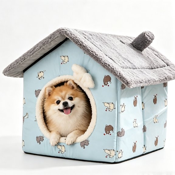 Dog House Indoor, Cozy Warm Enclosed Pet Cave Bed for Small Dogs & Cats - Removable Cushion, Non-Slip Base, Foldable, Calming Hideaway