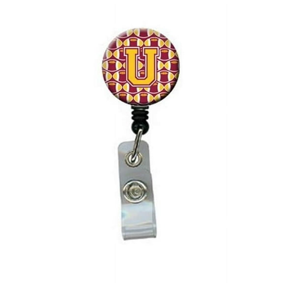 Carolines Treasures CJ1081-UBR Letter U Football Maroon & Gold Retractable Badge Reel