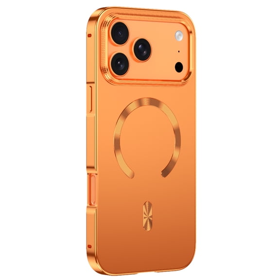 Dteck Rugged Phone Case for iPhone 17 Pro, Compatible with MagSafe, Magnetic Metal Bumper Matte PC Back Protective Cover 6.3 Inch,Orange