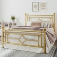 thumbnail image 3 of Amolife Full Size Metal Platform Bed Frame with Vintage Cross Pattern Headboard&Footboard, Gold, 3 of 8
