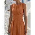 thumbnail image 4 of Womens Orange Sleeveless Maxi Dress With Criss-Cross Waist, Casual V-Neck, 4 of 4