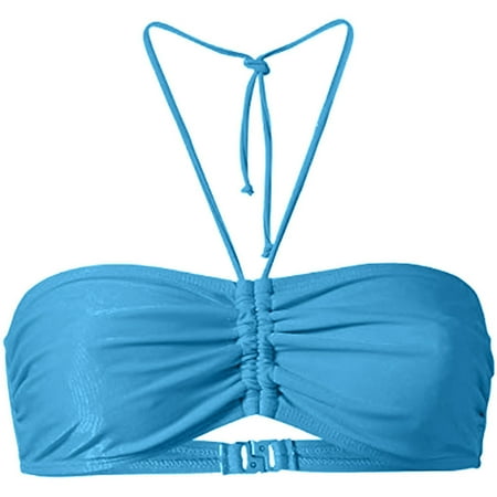 BZGTZT Women s Bandeau Supportive Halter Bra Only Ruched Swimsuits Solid Color Push Up Padded Bathing Suits