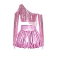 thumbnail image 4 of iiniim Girl's 2 Piece Dance Outfits Jazz Hip Hop Performance Dance Top and Metallic Bubble Skirts Set Pink 12, 4 of 7
