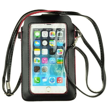 Crossbody Carrying Pouch 6.7 inch Mobile Phone Cover with Touch Compatible Front Screen, Magnetic Closure, Back Zipper Pocket