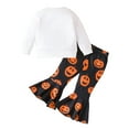 thumbnail image 3 of GYRATEDREAM Toddler Baby Girls Long Sleeve T-Shirt Tops Halloween Pumpkin Print Flared Bell-Bottom Pants Fall Winter Outfits Set, 3 of 8