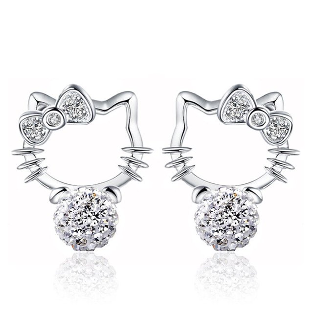 Nuevos pendientes Sanrio Hello Kitty para mujer, pendientes de perlas de circonia cúbica Super Flash con aguja de plata 925, regalo de joyería de gatito a la moda xuanjing unisex