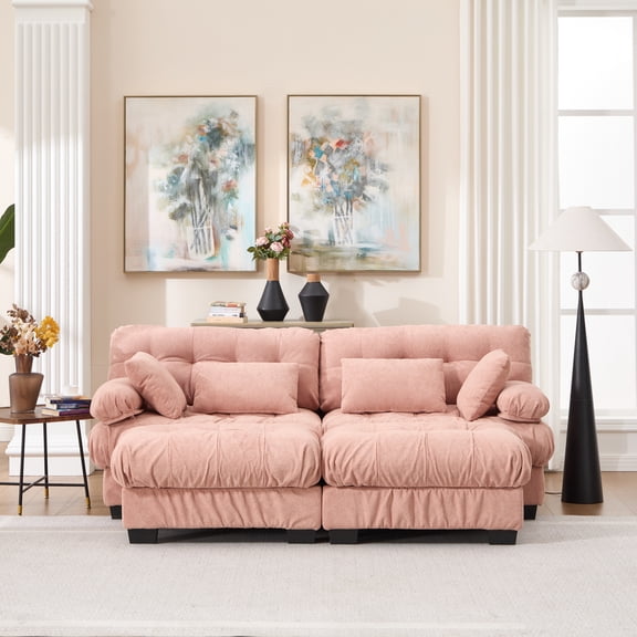 Miekor U Shaped Sectional Couches,Modular Sofa Cloud Couch with Ottoman, Deep Seat Loveseat Comfy advanced flannelette Oversized Sofa, Modern Couch with Round Armrests 4 Pillows No.8016
