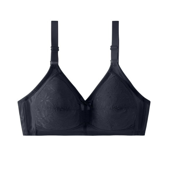 GUZOM Women's Plus Size 42 Wireless Bra, Black - Comfortable Everyday Lace Soft Cup, Stretchy Breathable Nylon-Spandex Blend