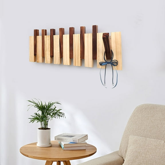 Wall Mounted Wood Coat Rack Hanger w/ Flip-Down Hooks Clothes Rack Coat Hanger
