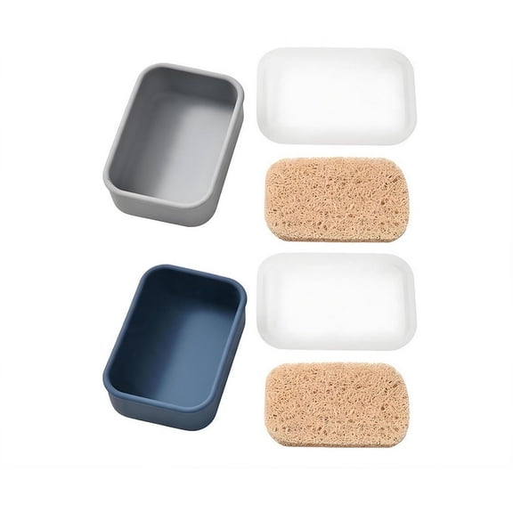 Jademall 2‑Pack Travel Soap Holder, Leakproof Silicone Soap Case with Lid & Draining Mat for Bathroom, Gym & Camping ‑ Grey/Blue