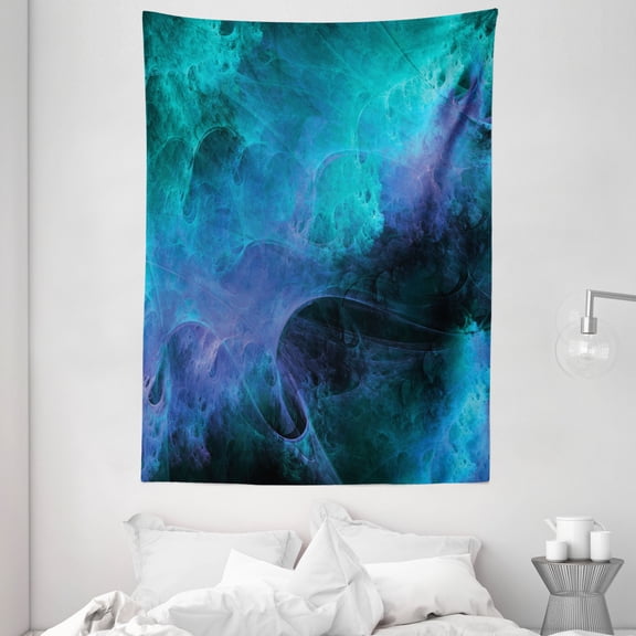 Fractal Tapestry, Surreal Hazy Color Tone Effects Featured Blurred Dark Fantasy Cyberspace Plasma Theme, Wall Hanging for Bedroom Living Room Dorm Decor, 60W X 80L Inches, Blue, by Ambesonne
