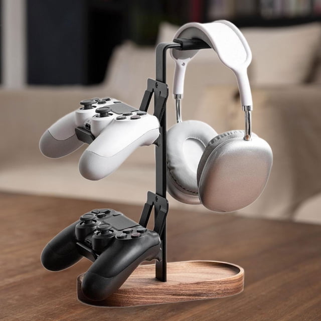 Controlador y auricular soporte de soporte de soporte de auriculares Base de madera Base de madera Organizador de almacenamiento de auriculares Men