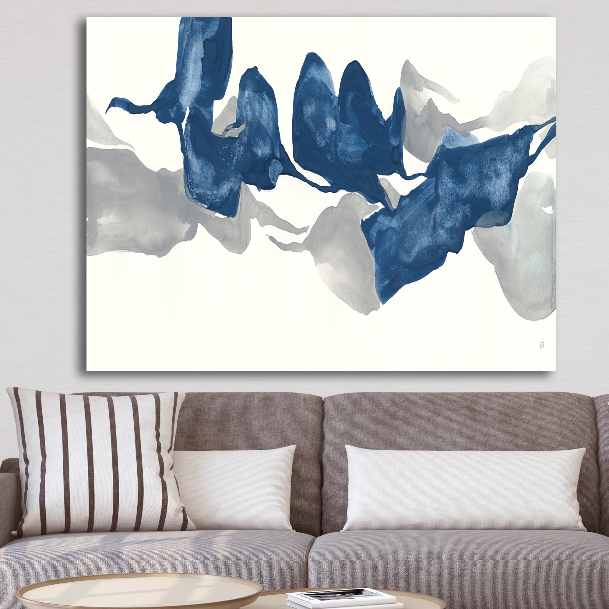 Designart 'Gouache Sapphire on Gray' Modern & Contemporary Canvas Art