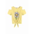 thumbnail image 6 of Arshiner Girls 2 Piece Outfits Summer Short Sets Yellow Floral Off Shoulder Twist Front Tops and Shorts with Pockets, 6 of 8