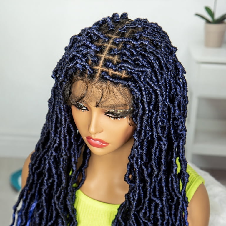 Colorful Locs Braided Wigs 36 Inches Full Double Lace Blue  display picture 3