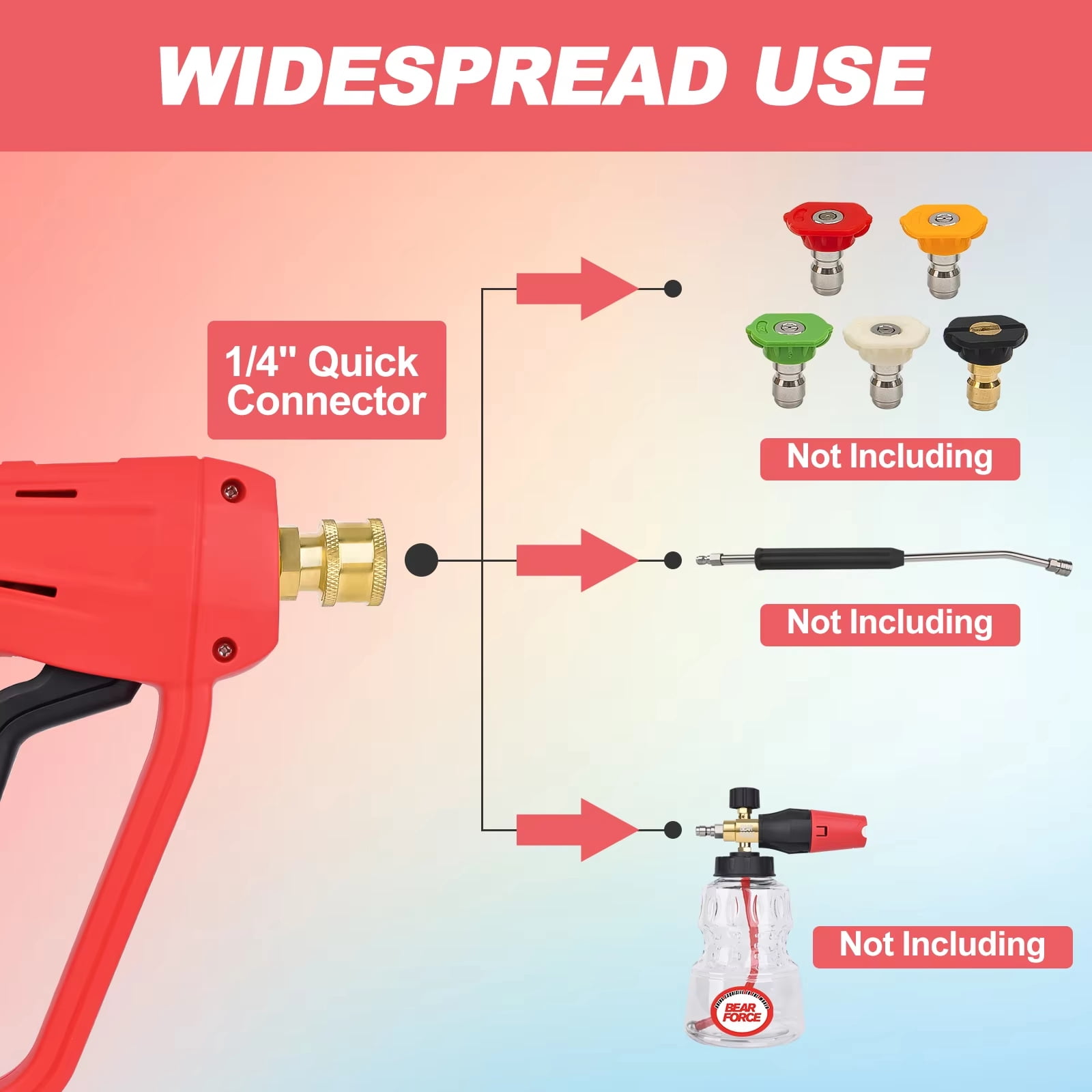Mini High Pressure Washer Short Tool with M22-14mm, Inlet 1/4” Quick Connector Coupler & M22-ID15mm Connector, Power Washer Toolsxa