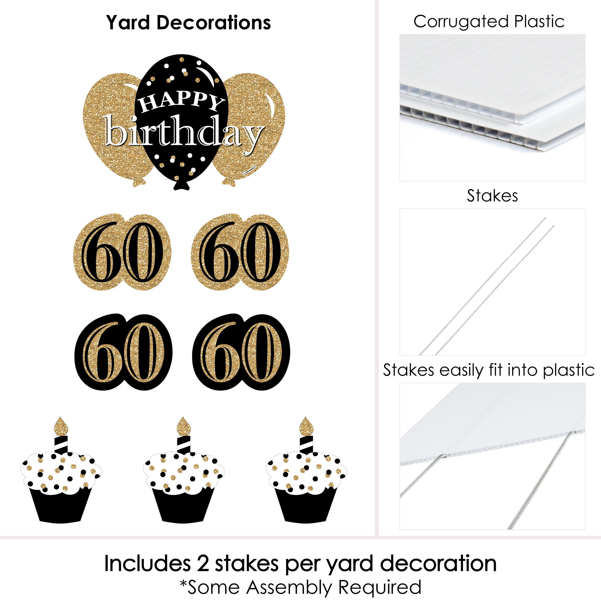 Big Dot of Happiness Adult 60th Birthday - Gold - Yard Sign and Outdoor Lawn Decorations - Happy Birthday Party Yard Signs - Set of 8