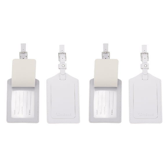 Suitcase Luggage Tags, White PU Leather Tags with Private Protection, 4 Pcs