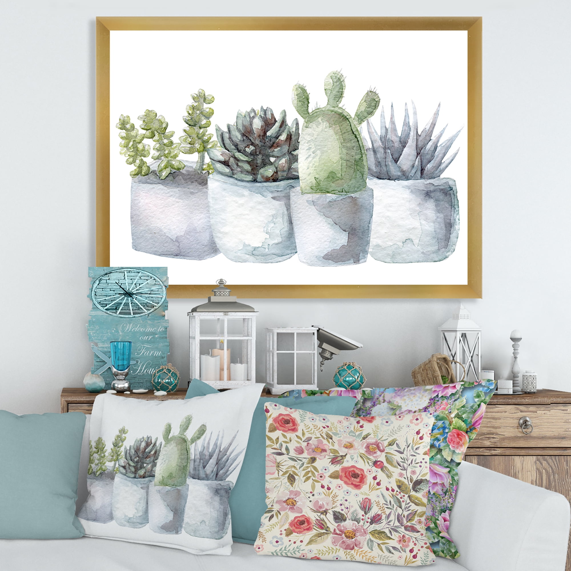 Designart 'Succulent and Cactus House Plants I' Farmhouse Framed Art Print