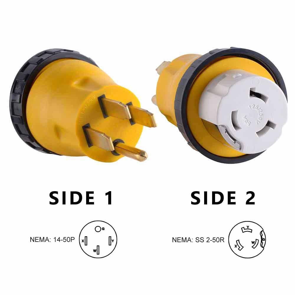 RVA1509L RV Power Cord Adapter 50 amp Male to 50 amp Twist Lock Female Camper DetachablePlug