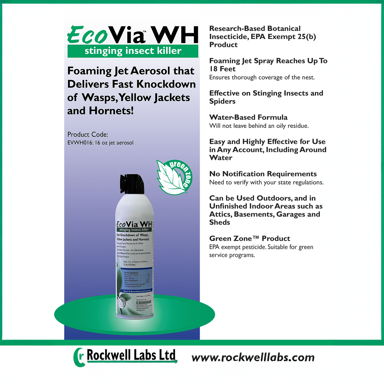 EcoVia WH Stinging Insect Killer - 16 oz Aerosol Can by Rockwell Labs
