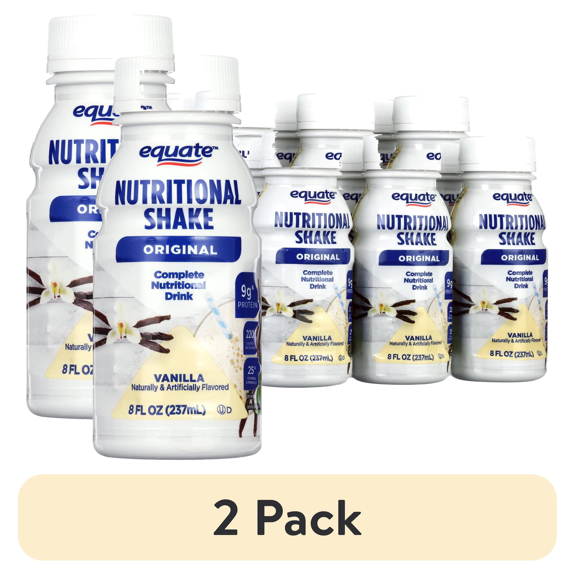 (2 pack) Equate Vanilla Original Nutritional Shake, 8 FL OZ, 6 Count