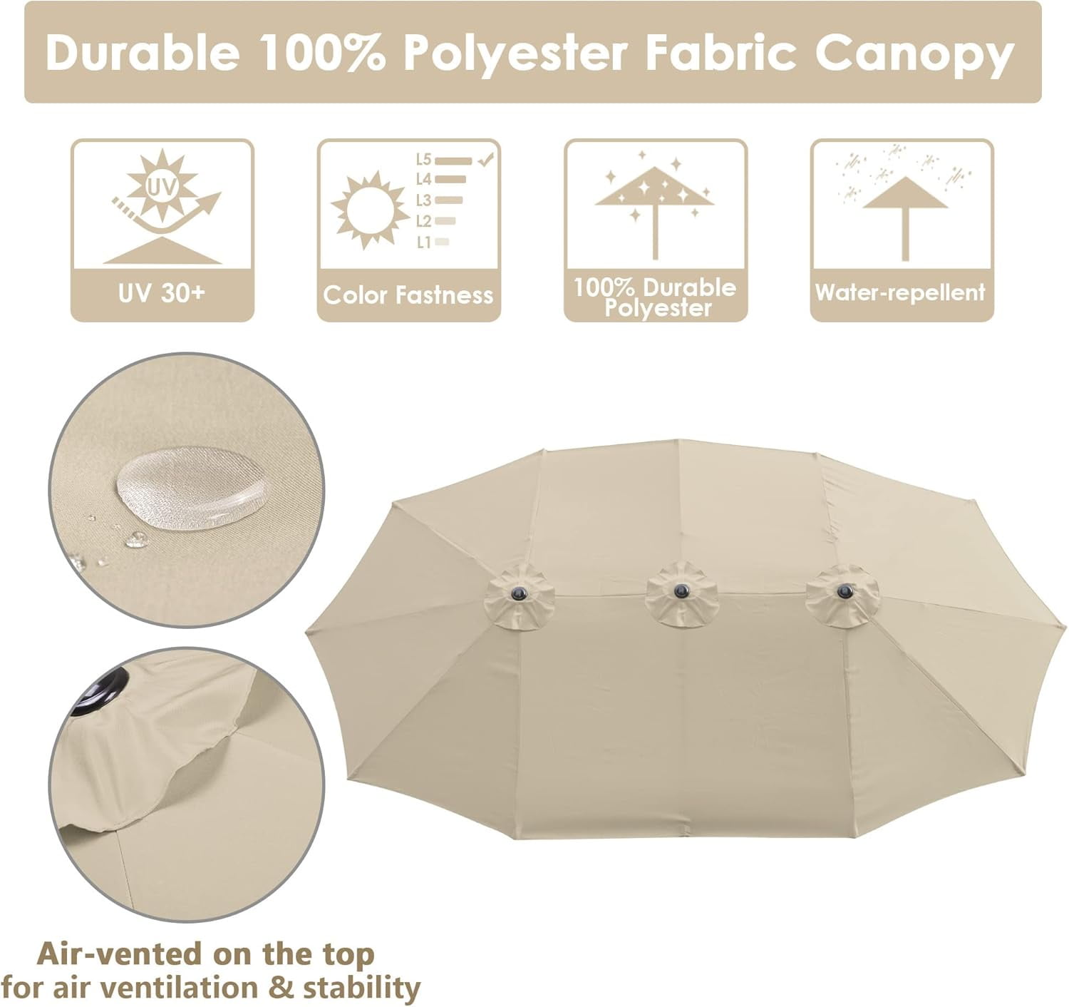 15x9 ft Patio Rectangular Market Umbrella w/ Wind Vent, Sand