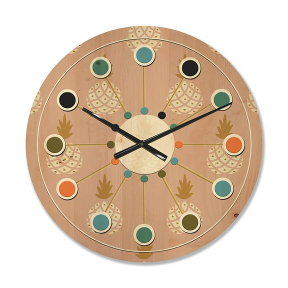 Designart 'Pineapple Summer Bliss Retro VII' Mid-Century Modern Wood Wall Clock