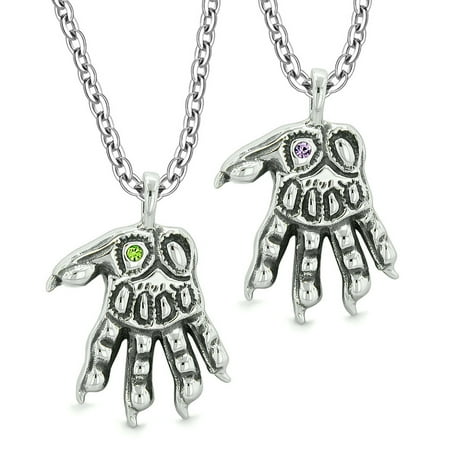 WereWolfs Paws Supernatural Amulets Love Couple Best Friends Neon Green Purple Crystals Pendant (Best Female Werewolf Transformation)