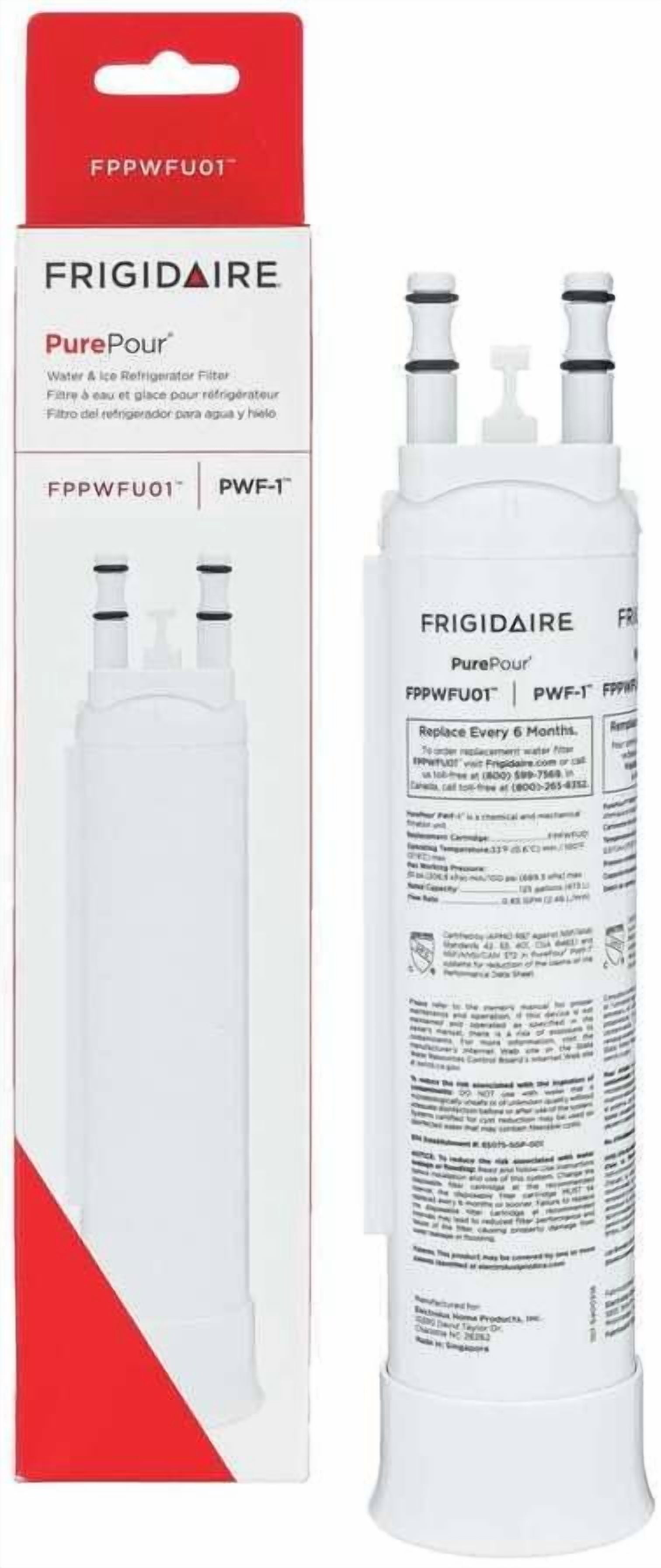 4 Pack For Frigidaire FPPWFU01 PurePour PWF-1 Refrigerator Water and Ice Filter Replacement, Original OEM Cartridge