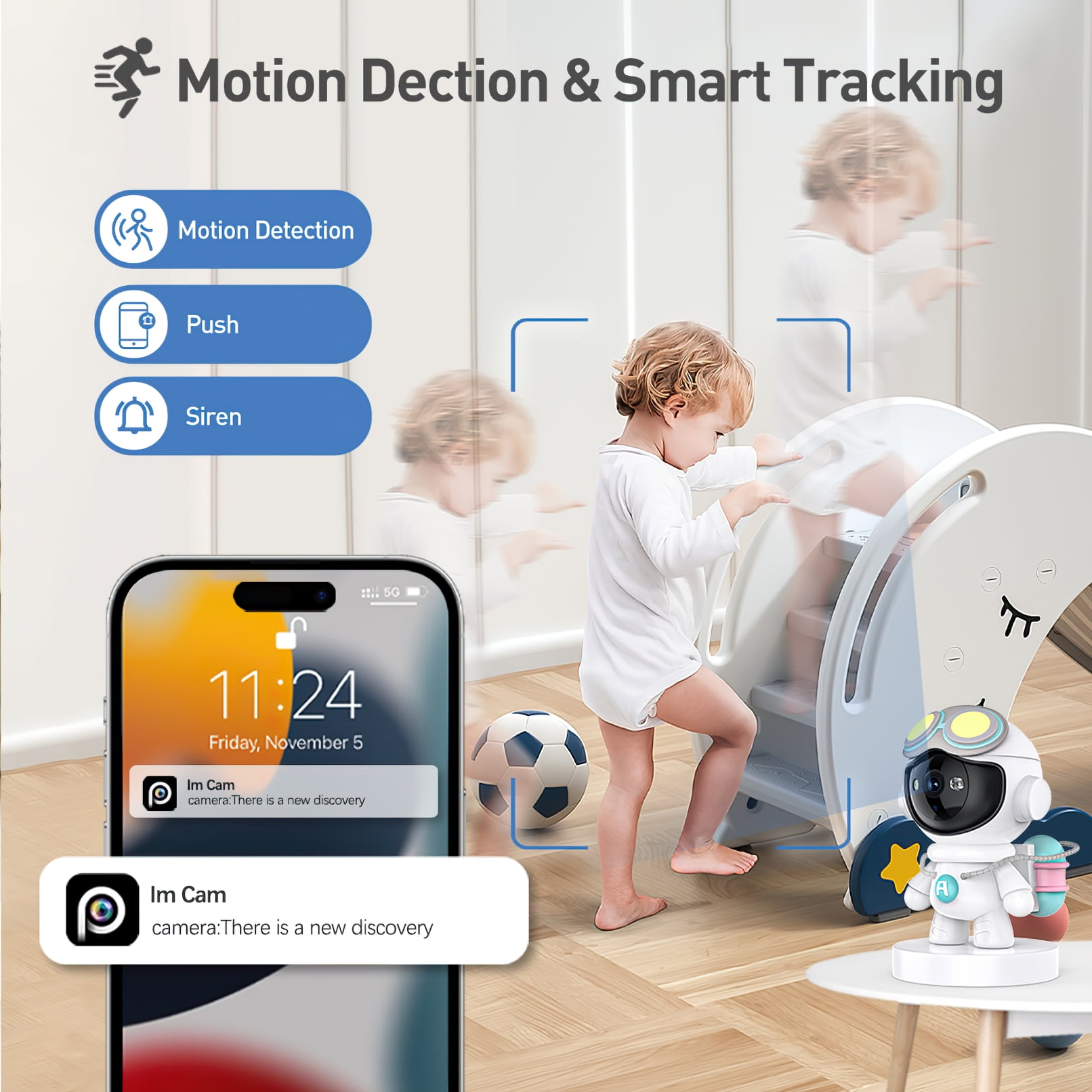 GPED 2K Indoor Security Camera for Baby Monitor, Dog Camera with Motion Detection, 2-Way Audio & Night Vision, WiFi Nanny Camera with Safety Alerts, Cloud & SD Card Storage