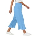 thumbnail image 4 of Hngshg Womens Capri Pants Summer Beach Vacation Ruffle Wide Leg Pants Loose Leisure Solid Color Drawstring Trousers with Pockets, 4 of 7