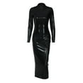 thumbnail image 4 of hirigin Women Long Dress, Long Sleeve Crew Neck PU leather Solid Slim Fit Dress for Party Cocktail, 4 of 9