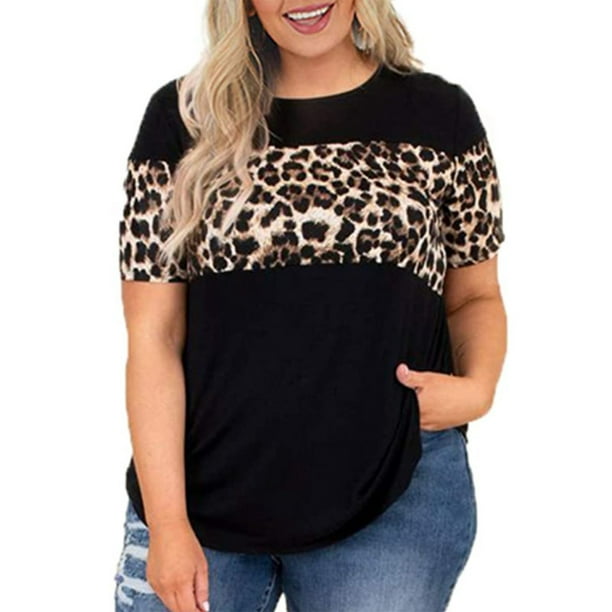 Colisha - Women Plus Size Tunic Tops Short Casual Leopard Blouses Oversized Round Neck Pullover T Shirt Work Shirts - Walmart.com - Walmart.com