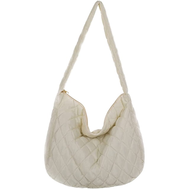 LinYooLi Quilted Tote Bags for Women Lightweight Quilted Padding Shoulder Bag Down Cotton Padded Large Tote Bags Lattice