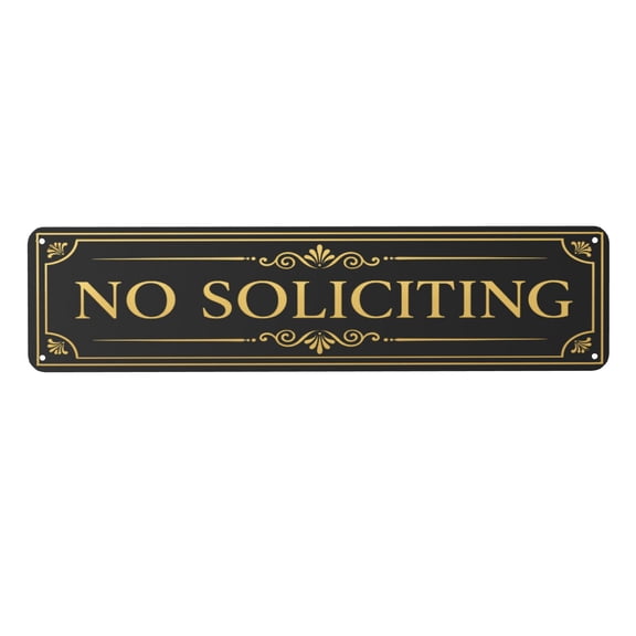 Metal No Soliciting Sign 4x16 Inch - Decorative Iron Wall Plaque with Pre-Drilled Holes for Easy Hanging, Indoor/Outdoor Use, Vintage Style Wall Decor