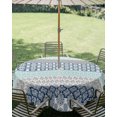 thumbnail image 2 of Outdoor Tablecloth with Umbrella Hole, Boho Blue Aqua Spillproof Waterproof Outdoor Table Cover, Geometric Stripes Tribal Bohemia Retro Patio Tablecloths for Party/Garden/Picnic, Round 54 inch, 2 of 9