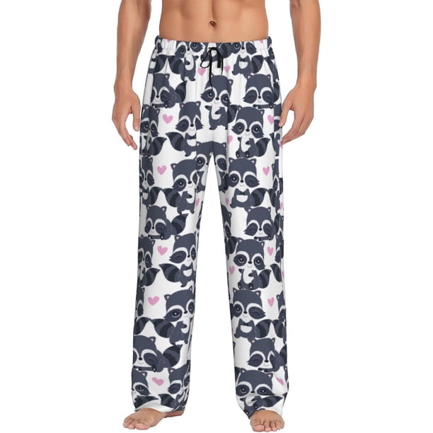 Balery Cartoon Raccoon Pantalones de pijama para hombre, pijama ultraligero, pantalón de descanso-XX-Large