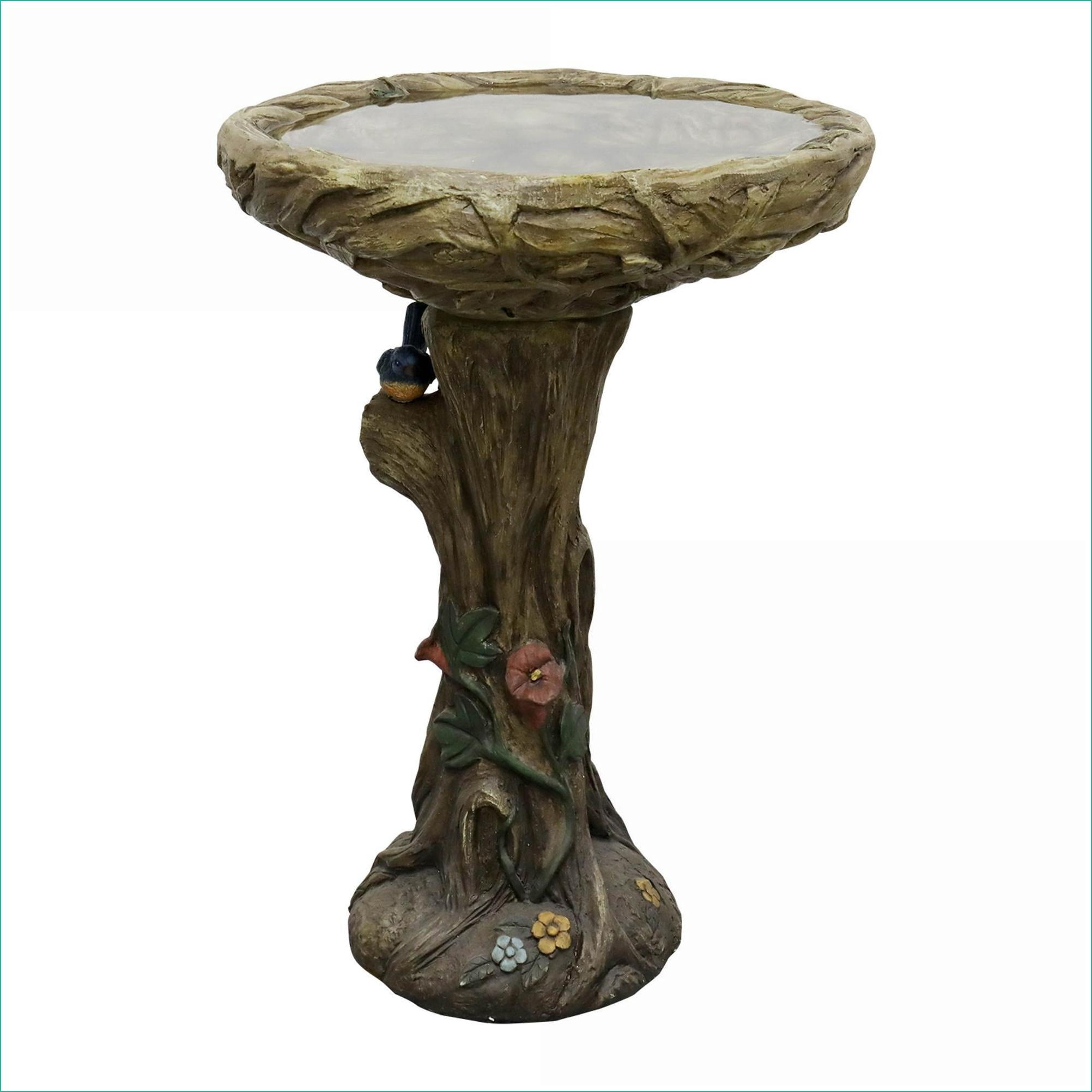 Bird Baths | Rustic Wood Look 25.5" Tall for Garden Yard Patio | Walnut Brown | Concrete Cement