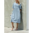 thumbnail image 6 of Women Empire Waist Midi Sundress Summer Casual Boho Beach Dresses Crew Neck Half Sleeve Long Dress with Pockets, 6 of 9