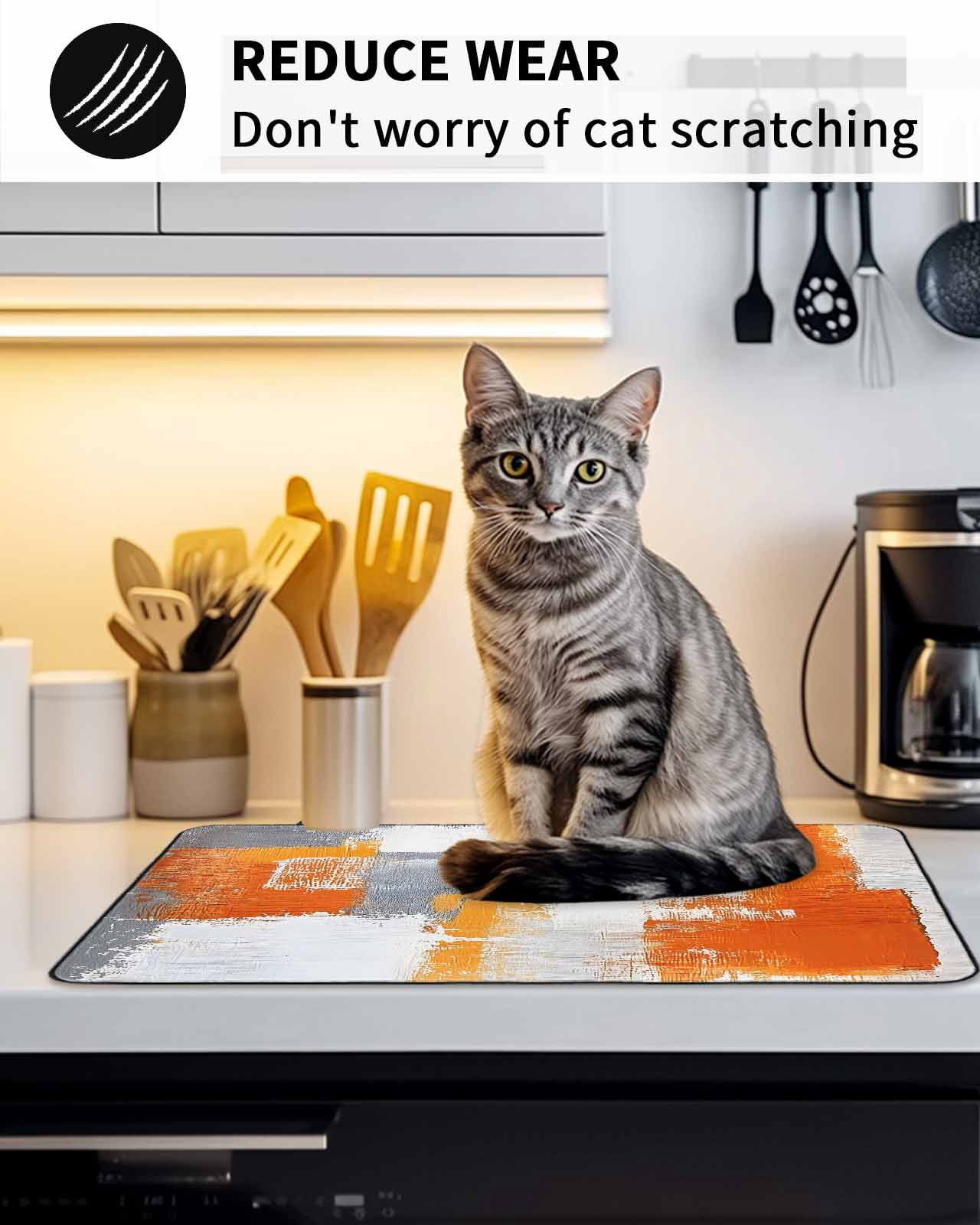 Stove Top Covers for Electric Stove, Burnt Orange Grey Glass Stovetop Cover Protector, Modern Oil Painted Geometric Abstract Induction Cooktop Protector Oven Mat for Kitchen Countertop 24"x21"