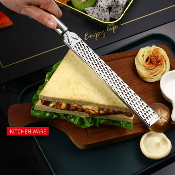 Kraoden Kitchen Lemon Zester, Stainless Steel Hand Held Parmesan Cheese Grater for Ginger, Chocolate, Coconut, Lime, Nutmeg, Citrus, Fruit, Vegetable with Cleaning Brush, Dishwasher Safe